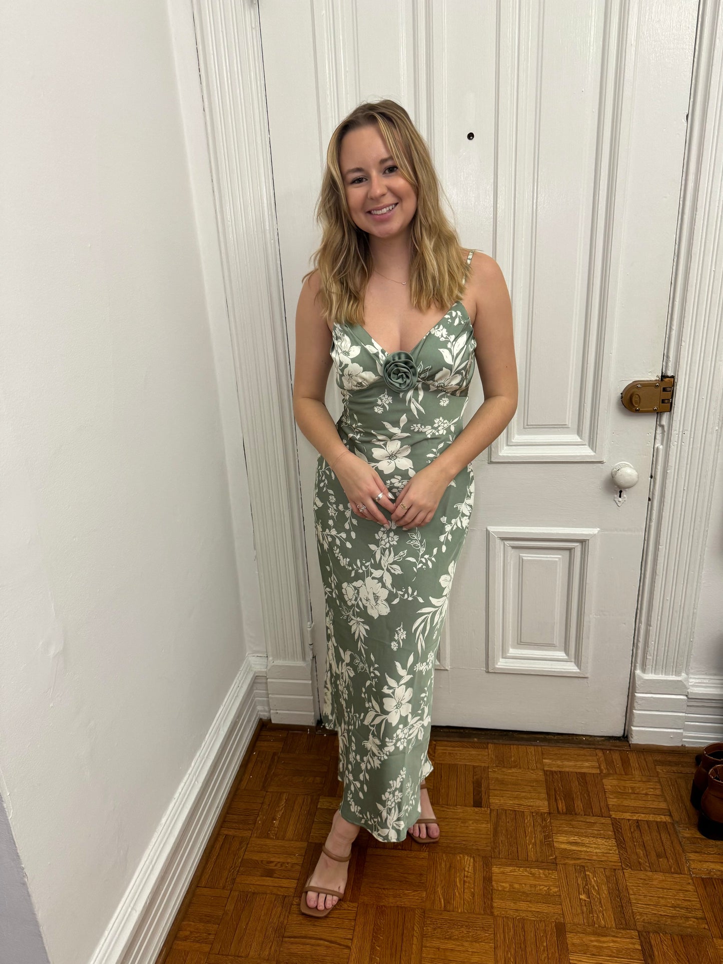 Rosette Green Floral Midi Dress