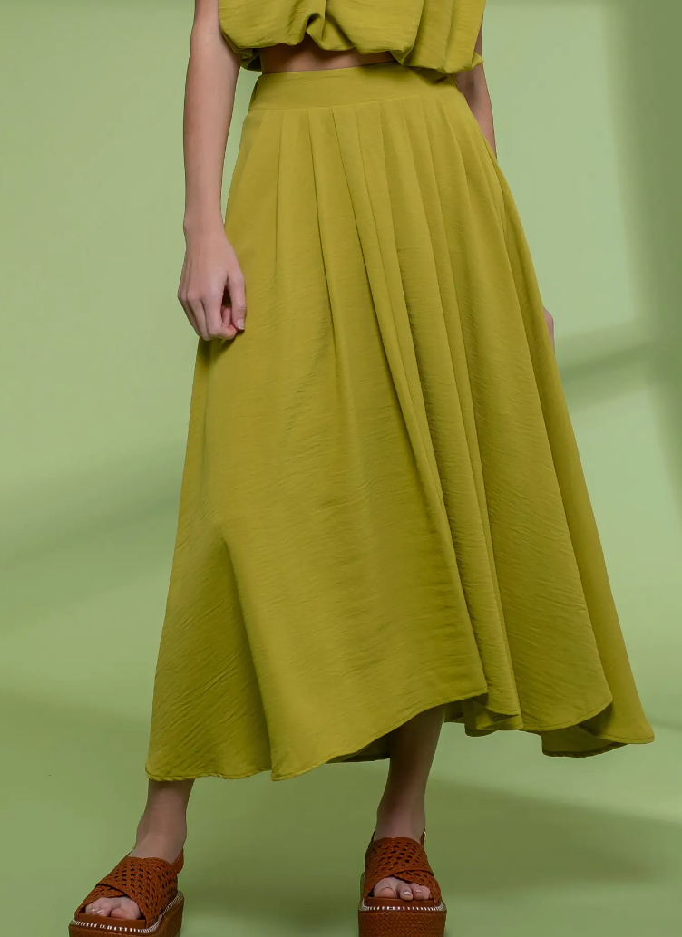 Kiwi Pleated Midi Skirt